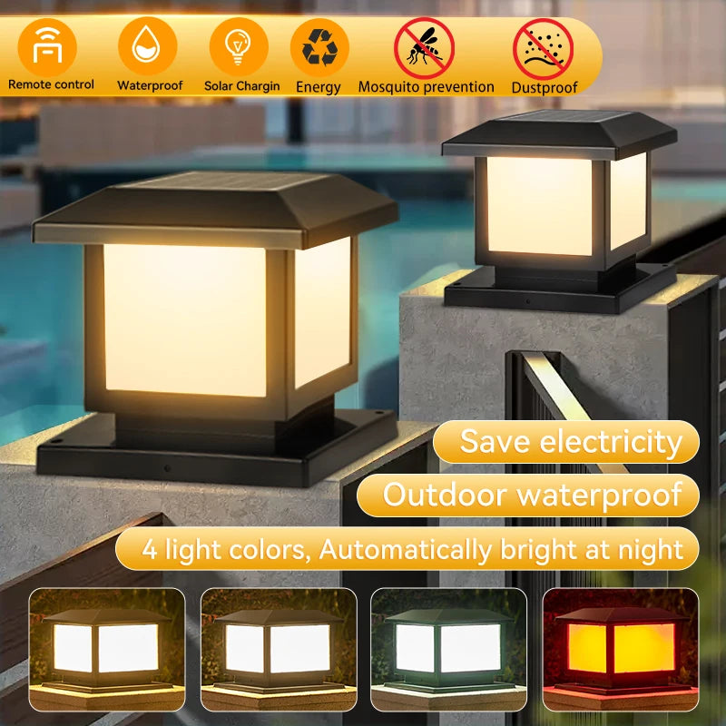 LED Solar Pillar Light Waterproof Solar Lights Outdoor Timed Remote Control Garden Sunlight for Fence Pathway Outdoor Decor Lamp