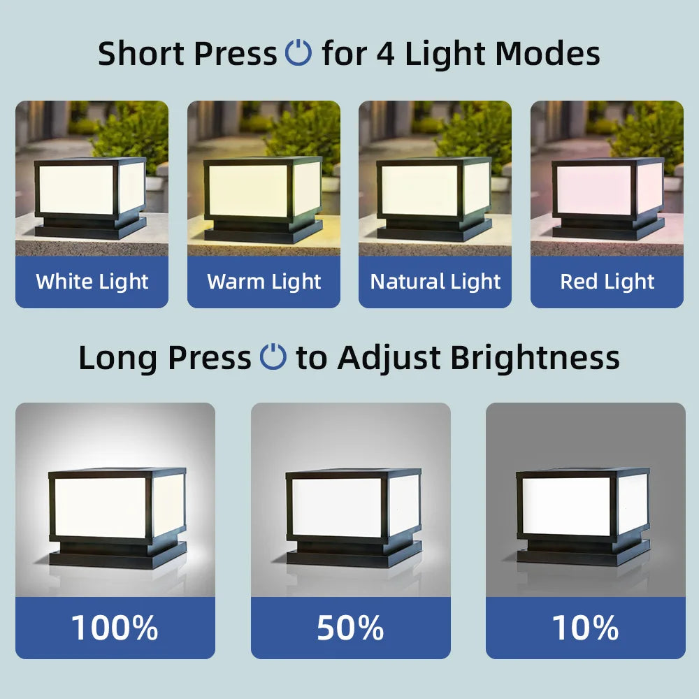 LED Solar Pillar Light Waterproof Solar Lights Outdoor Timed Remote Control Garden Sunlight for Fence Pathway Outdoor Decor Lamp