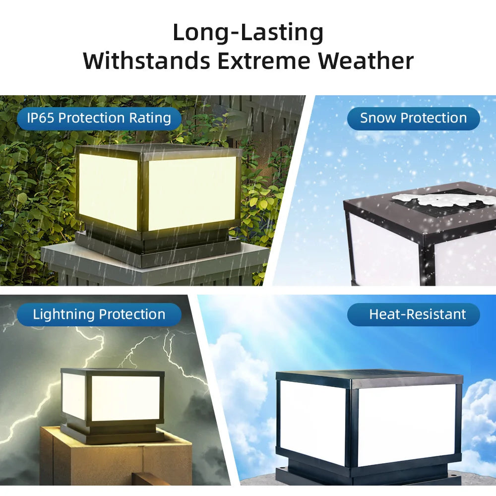 LED Solar Pillar Light Waterproof Solar Lights Outdoor Timed Remote Control Garden Sunlight for Fence Pathway Outdoor Decor Lamp