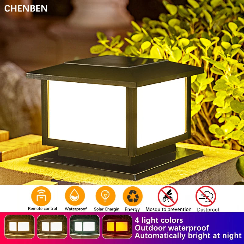 LED Solar Pillar Light Waterproof Solar Lights Outdoor Timed Remote Control Garden Sunlight for Fence Pathway Outdoor Decor Lamp