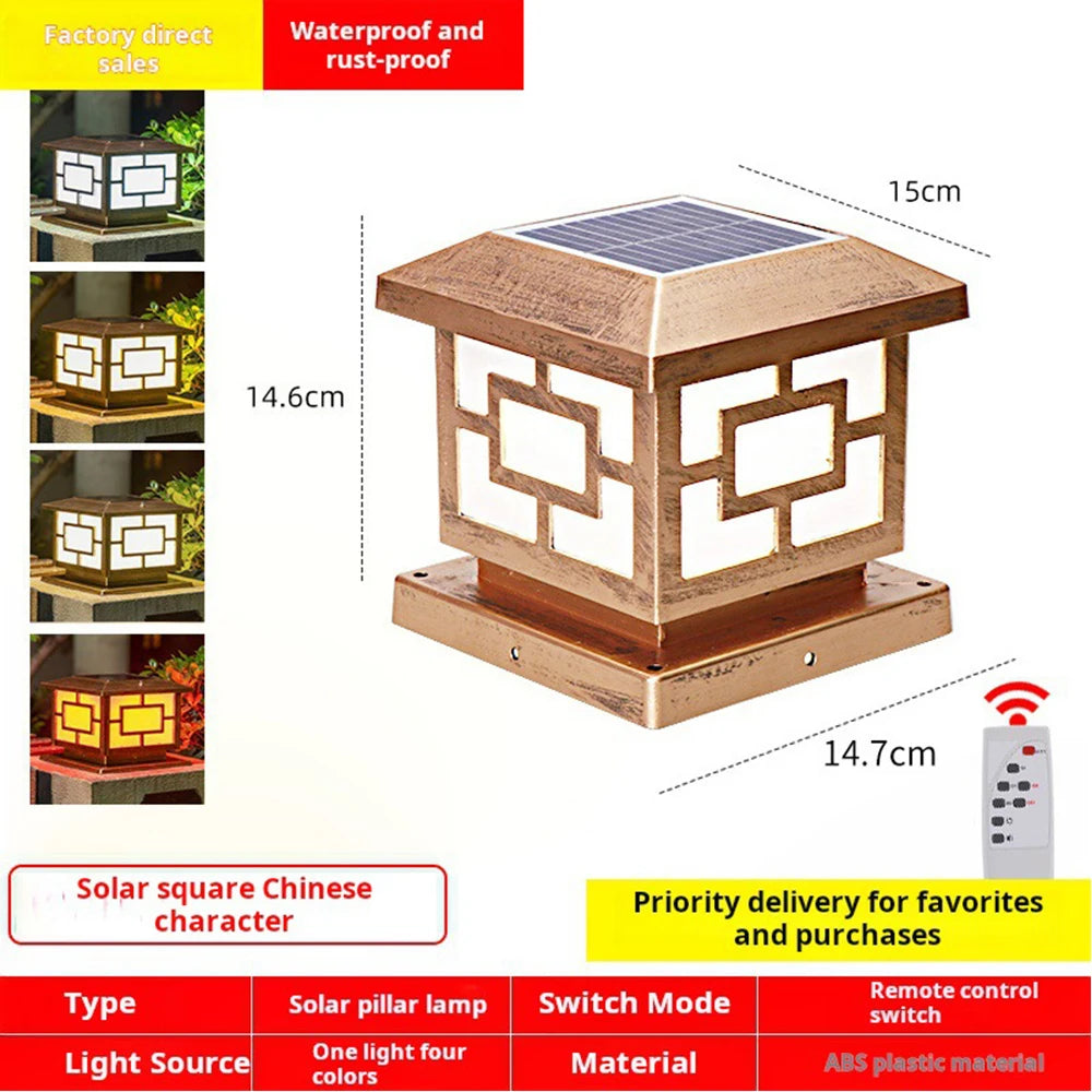 LED Solar Pillar Light Waterproof Solar Lights Outdoor Timed Remote Control Garden Sunlight for Fence Pathway Outdoor Decor Lamp