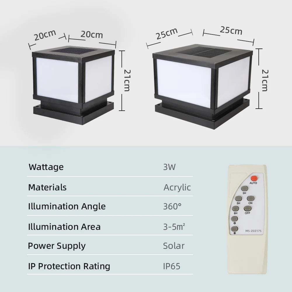 LED Solar Pillar Light Waterproof Solar Lights Outdoor Timed Remote Control Garden Sunlight for Fence Pathway Outdoor Decor Lamp