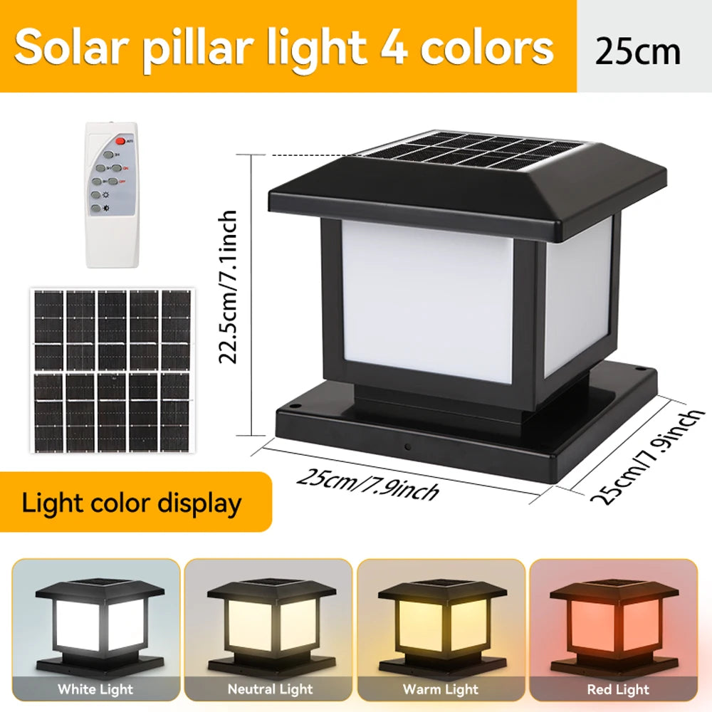 LED Solar Pillar Light Waterproof Solar Lights Outdoor Timed Remote Control Garden Sunlight for Fence Pathway Outdoor Decor Lamp