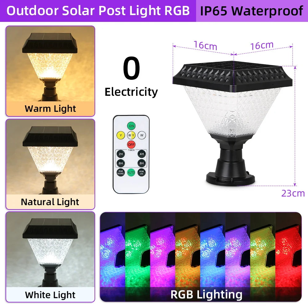 LED Solar Pillar Light Waterproof Solar Lights Outdoor Timed Remote Control Garden Sunlight for Fence Pathway Outdoor Decor Lamp