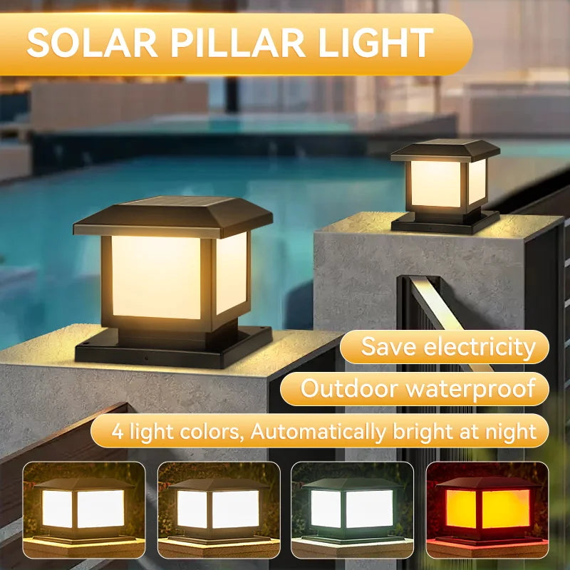 LED Solar Pillar Light Waterproof Solar Lights Outdoor Timed Remote Control Garden Sunlight for Fence Pathway Outdoor Decor Lamp