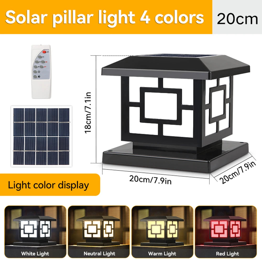 LED Solar Pillar Light Waterproof Solar Lights Outdoor Timed Remote Control Garden Sunlight for Fence Pathway Outdoor Decor Lamp