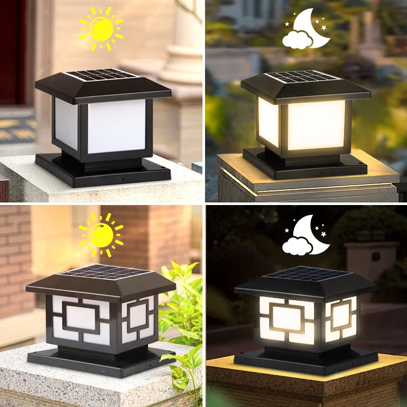LED Solar Pillar Light Waterproof Solar Lights Outdoor Timed Remote Control Garden Sunlight for Fence Pathway Outdoor Decor Lamp