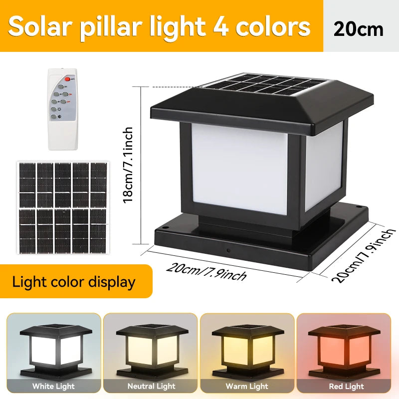 LED Solar Pillar Light Waterproof Solar Lights Outdoor Timed Remote Control Garden Sunlight for Fence Pathway Outdoor Decor Lamp