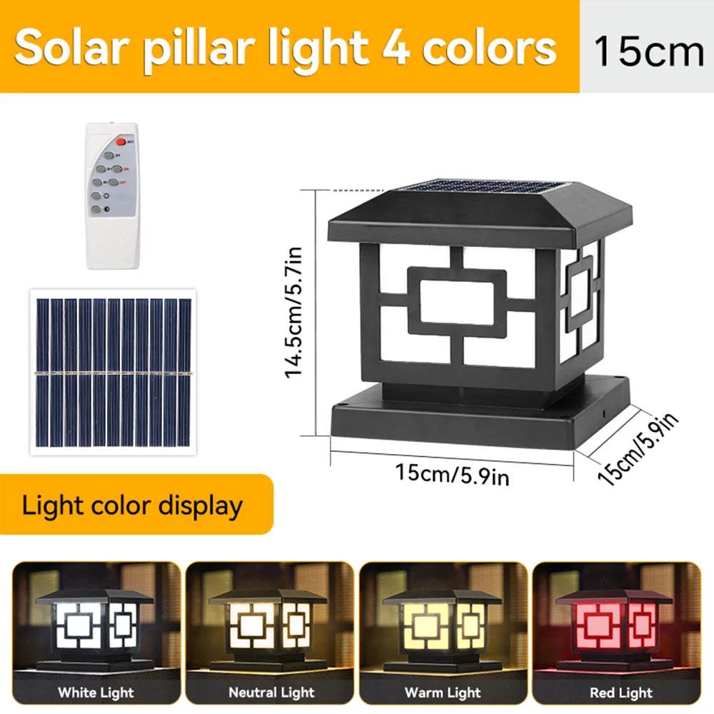 LED Solar Pillar Light Waterproof Solar Lights Outdoor Timed Remote Control Garden Sunlight for Fence Pathway Outdoor Decor Lamp