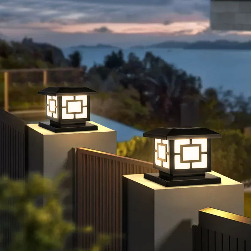 LED Solar Pillar Light Waterproof Solar Lights Outdoor Timed Remote Control Garden Sunlight for Fence Pathway Outdoor Decor Lamp